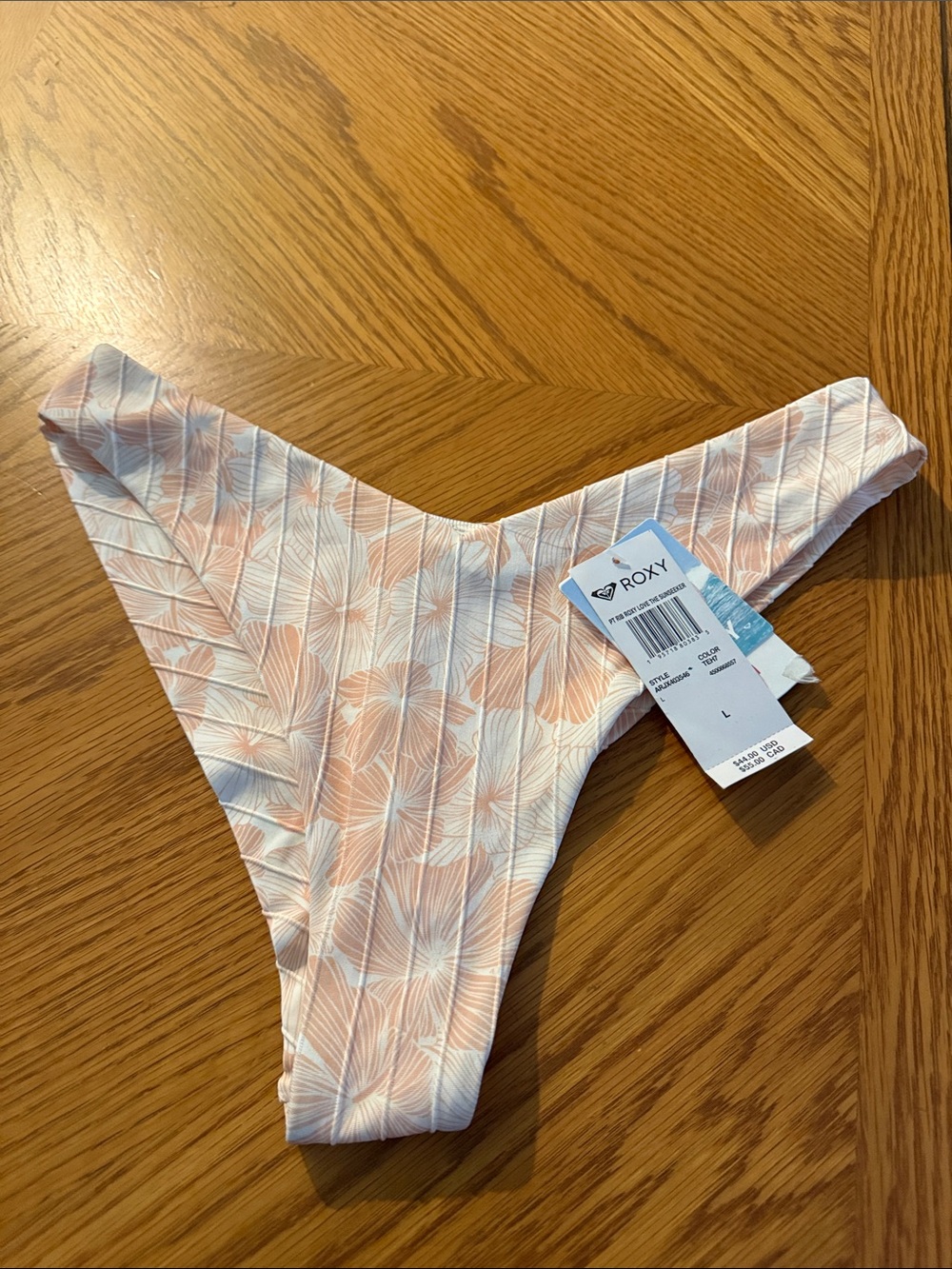 Roxy Peach and White Floral Bikini Bottoms